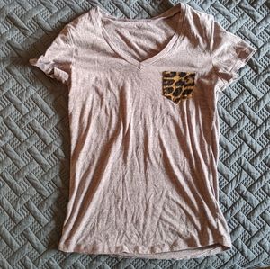 Pocket Cheetah Print Tee V Neck